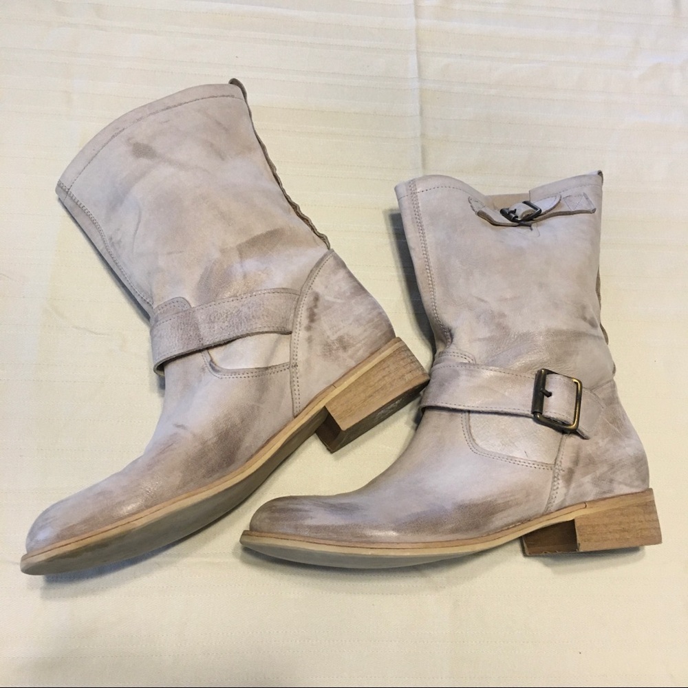 Vera Gomma Heel Distressed Taupe Leather Boots Handmade Italy sz 39